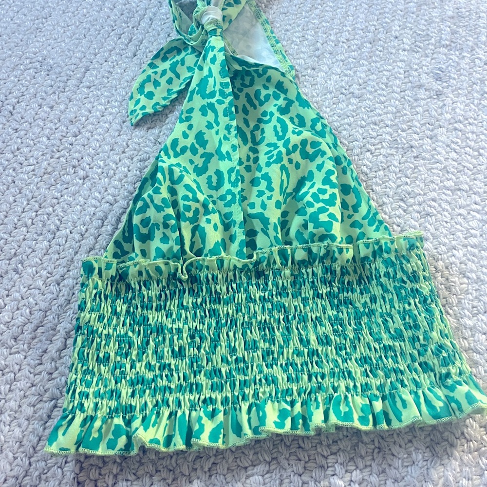 green cheetah tie top